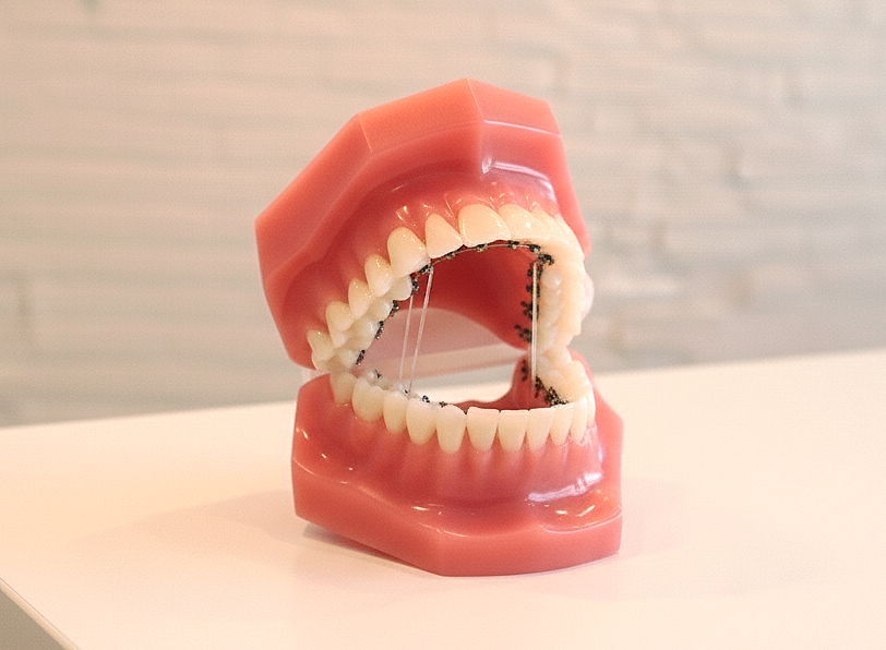 矯正模型 裏側ワイヤー矯正 ゴム付き